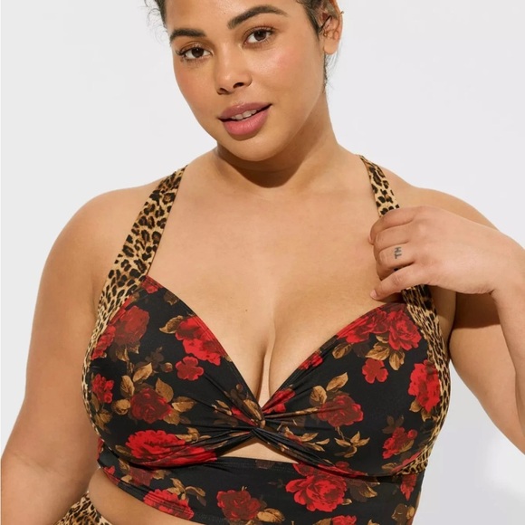 torrid Other - Torrid retro twist front floral and Leopard Print Bikini Top